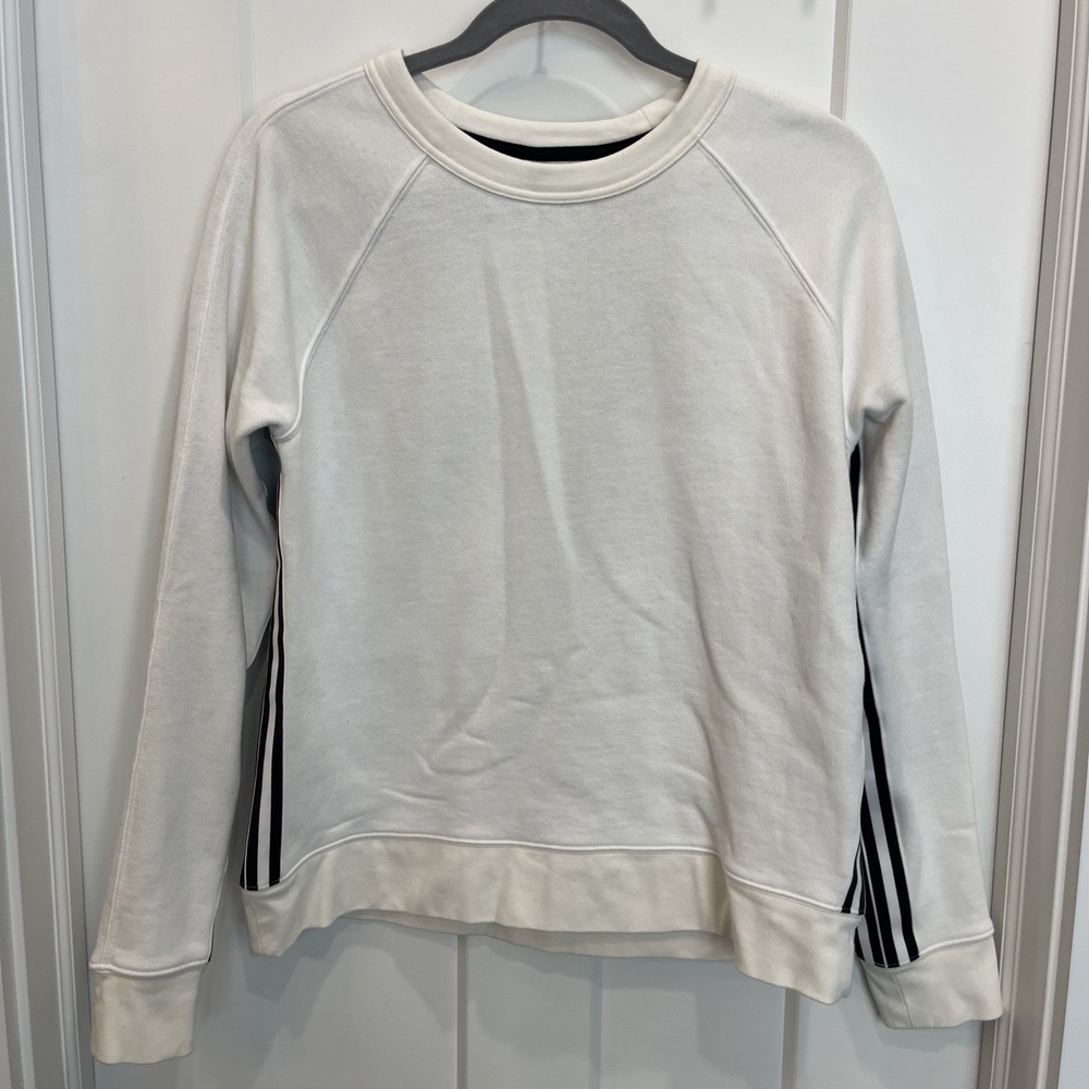Athleta Women's 24/7 Striped Crewneck Sweatshirt in Bright White Women's Sz M